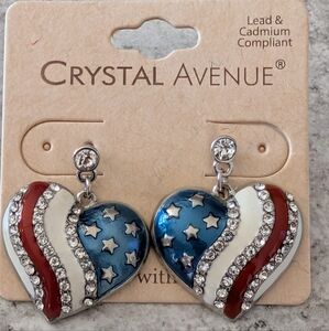Crystal Avenue Patriotic Heart Earrings
